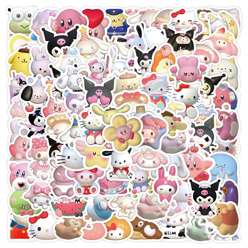 60/120pcs Cartoon Sanrio Stickers For laptop Cute Hello Kitty Cinnamoroll Kuromi My Melody Waterproof Sticker Decals Kids Toys