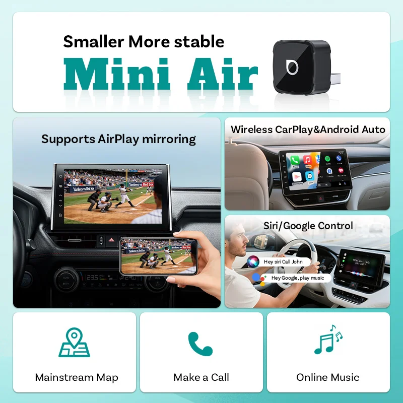 Фото Беспроводной адаптер OTTOCAST MINI AIR Cube 4.0 для CarPlay и Android Auto, 3-в-1 донгл для AirPlay и дублирования экрана, автомобильные аксессуары №2