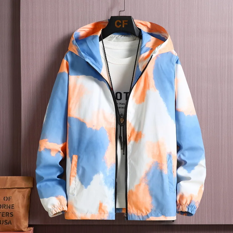 

Autumn Hooded 2023 Jacket Men Waterproof Tie Dye Clothing Fishing Hunting Bomber Clothes Male Windbreaker Streetwear Size 5XL