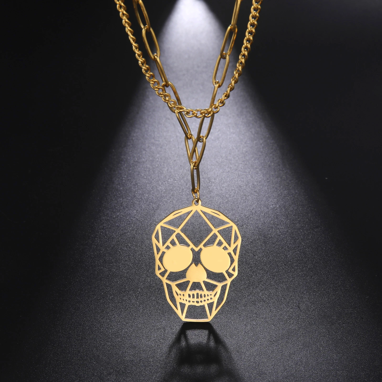 

LIKGREAT Hip-hop Punk Stainless Steel Skull Necklaces for Women Men Rock Cool Domineering Hollow Out Skeleton Pendant Jewelry