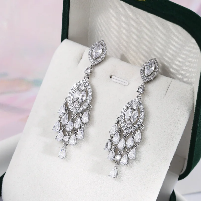 

2023 Hot New Long Tassel Drop Series Drop Earrings Luxury Bohemian Style Wedding Women Jewelry Accessories CZ Crystal Earrings