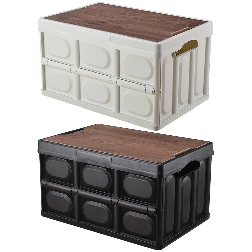 

Outdoor Camping Folding Box With Wooden Lid Car Storage Box Food Organizer Container for Household Large Capacity Storage Box