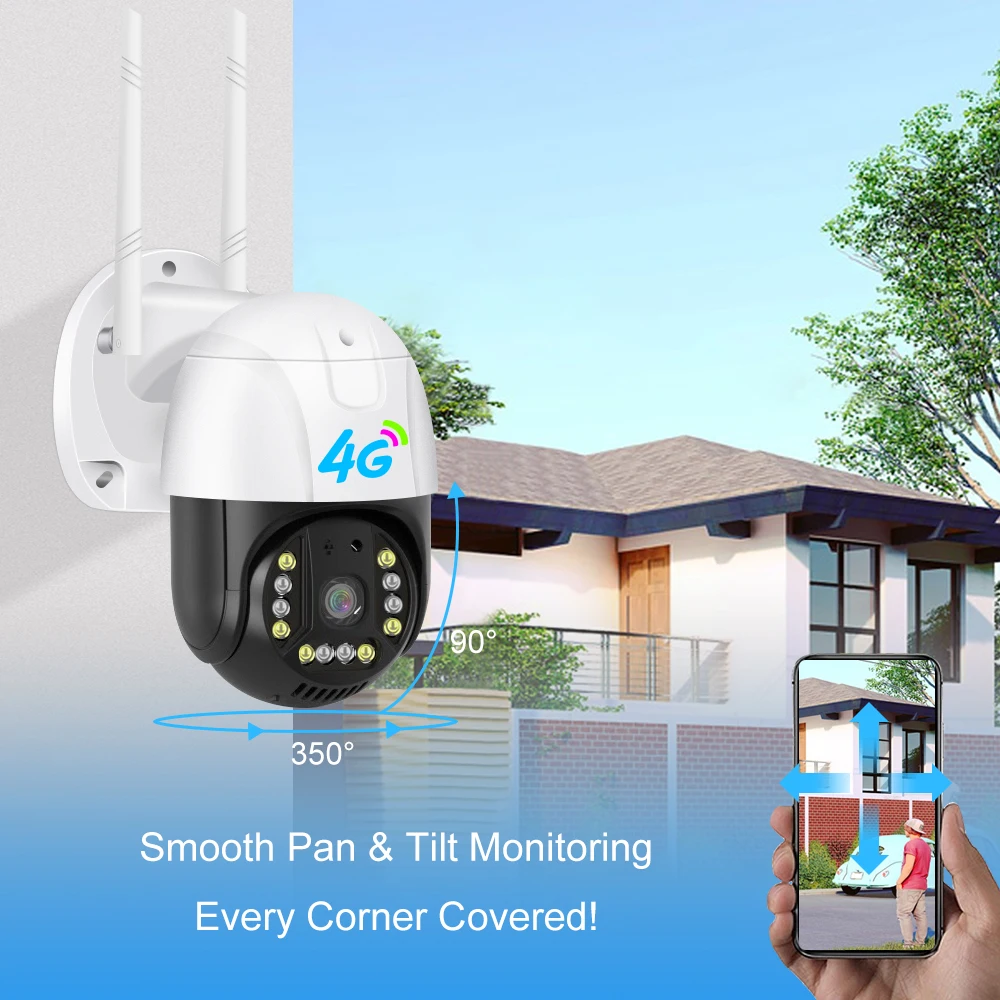 

3MP 4G GSM Wireless Outdoor Surveillance street Camera Color Night Vision Motion Detect Auto Tracking 4G SimCard Security Camera