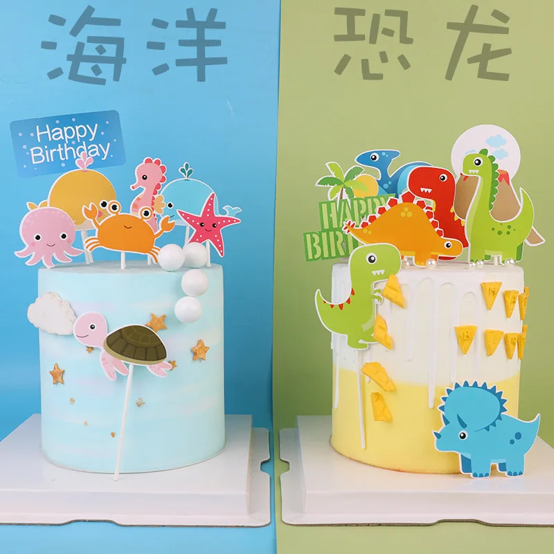 

Динозавр торт Топпер День Рождения Вечеринка морские животные торт украшение Дети Baby Shower мальчик или девочка топперы для кексов