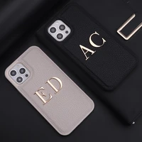 personalized big gold metal letter custom name artificial leather for iphone 11 12 13pro max x xs xr 7 8plus protection cover