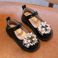 2022 new school shoes girls japanese summer round toe pearls flat shallow mary jane hook loop assorted versatile princess shoe