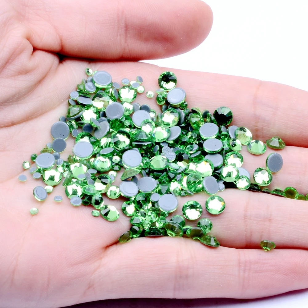 

Peridot Hotfix Crystal Rhinestones For Nails ss6-ss30 And Mixed Glue Backing Iron On Strass Chatons DIY Wedding Dress Decoration