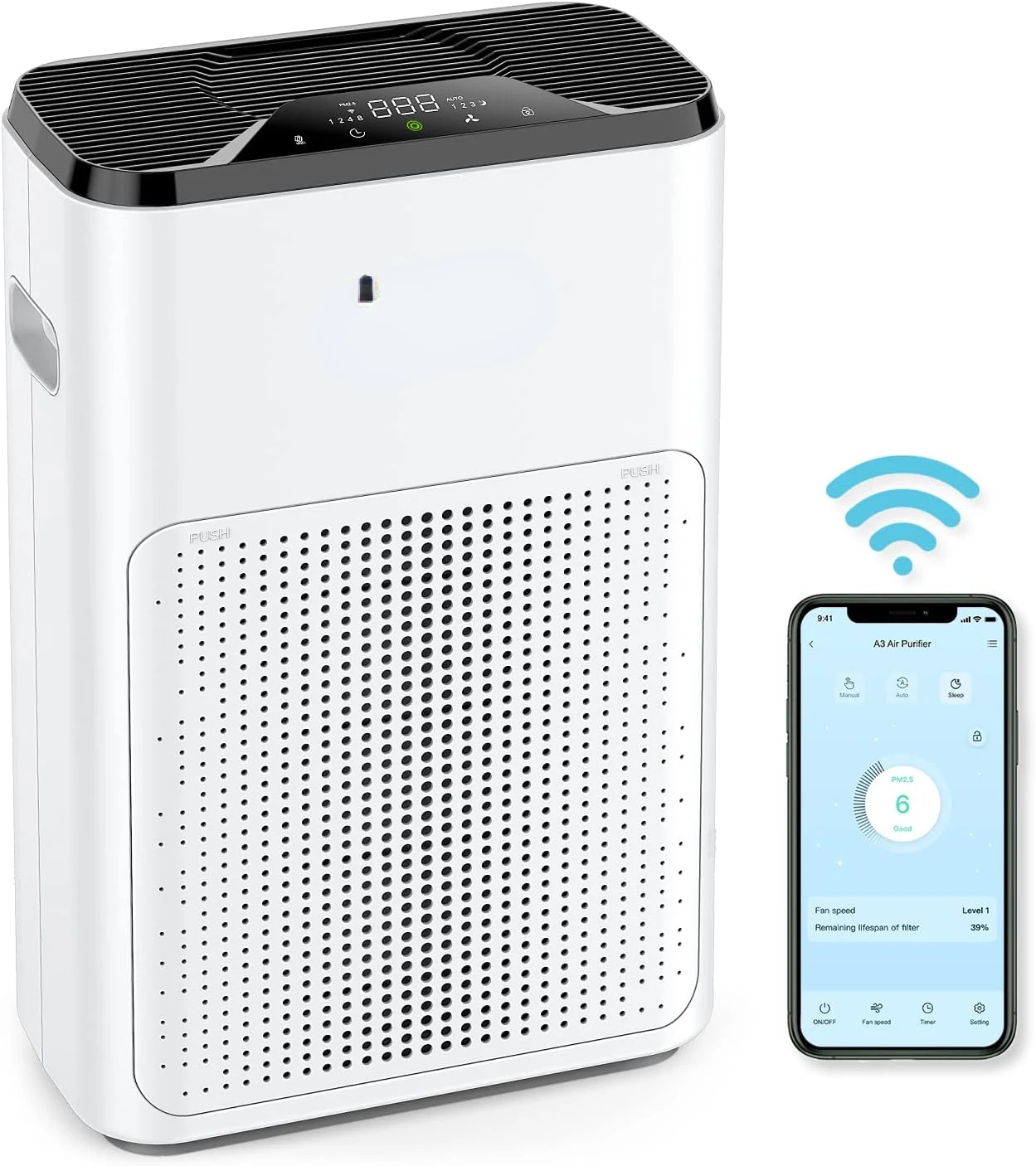 

Очиститель воздуха с Wi-Fi для дома, Alexa и Google Control, оригинальный HEPA фильтр A3B, очиститель воздуха для больших комнат, спальни, офиса до 3
