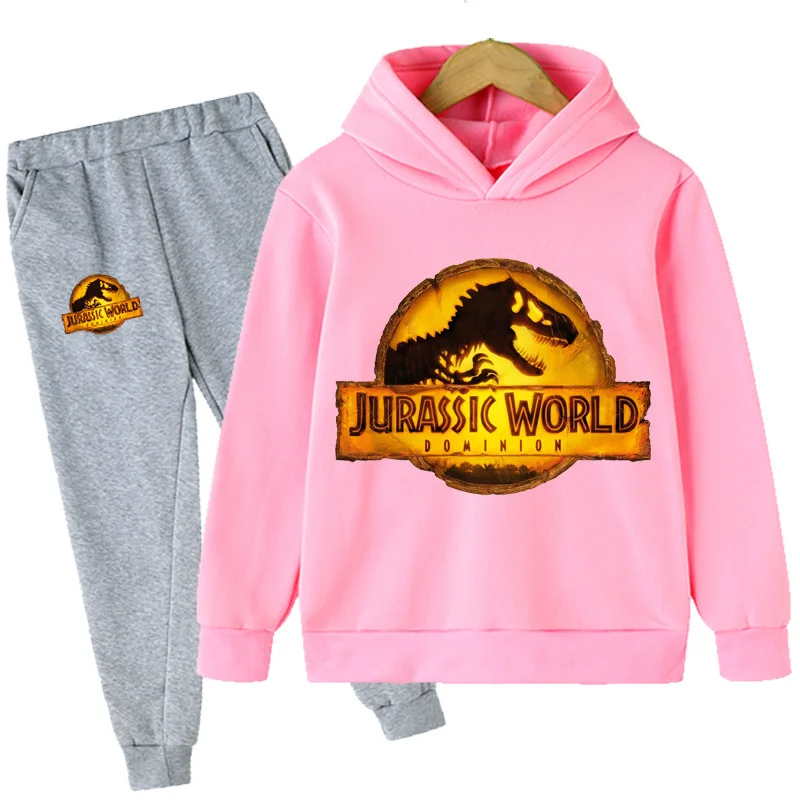 

Children Clothes Kids Suit Dinosaur Sweatshirt Girl World Dominion Hoodies Pullover Pants Set Boys Tracksuit Sportswea