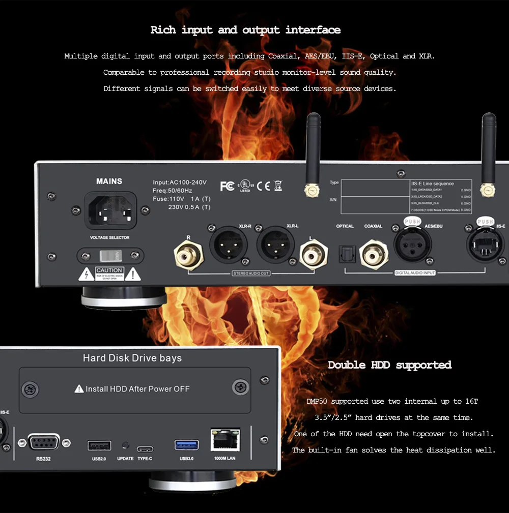 Hi-end Network Music Player With Hard Drive Disk DMP50 ES9038PRO Chip Digital Audio For Home Stereo DAC with APP