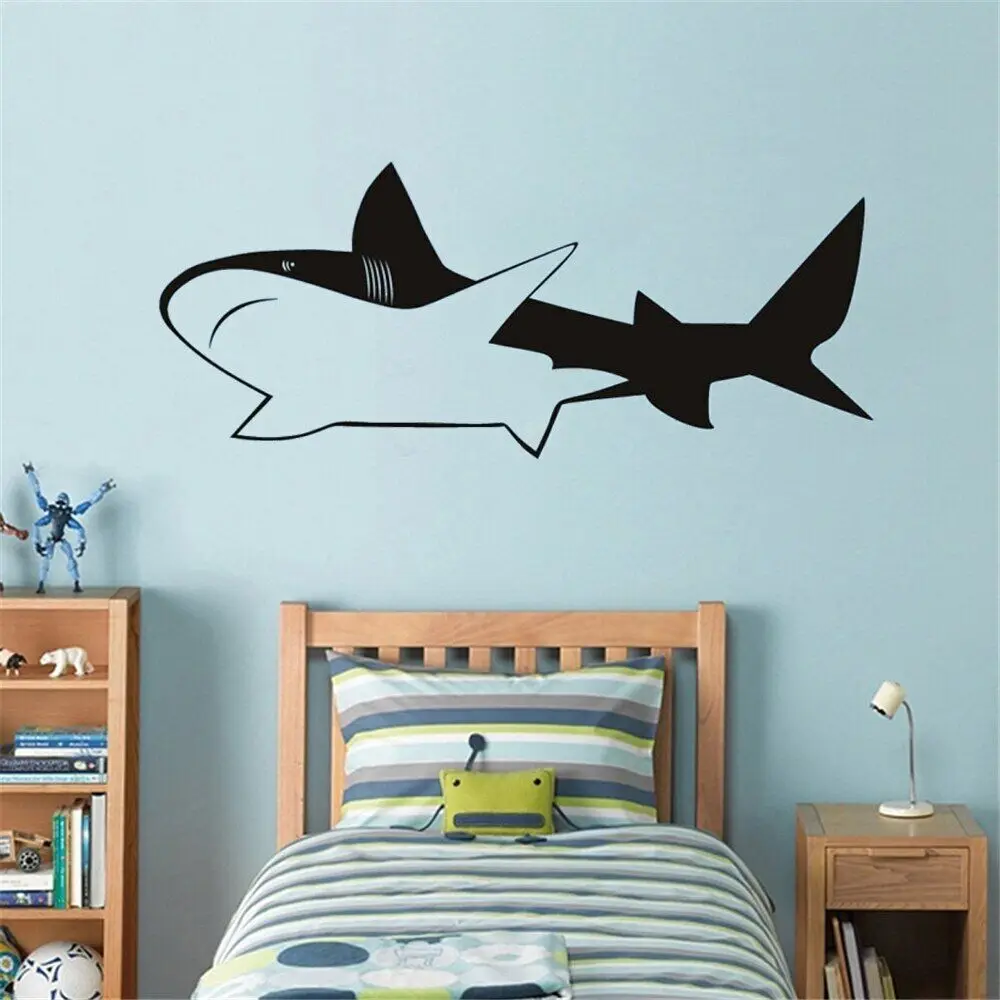 

Shark Jaws Fish Wall Decals for Kids Animal Bathroom Decor Stickers Removable Vinyl Transfer Stencil Shark Murals DW13911