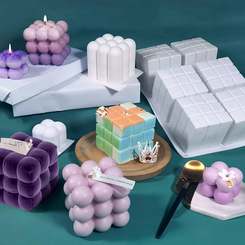 

Silicone Candle Mould 3D Cube Baking Mousse Cake Mold DIY Square Bubble Dessert Molds Kitchen Bakeware Accessories Food grade
