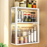 kitchen seasoning product storage rack wall mounted oil and salt sauce bottle multi function storage box cabinet household