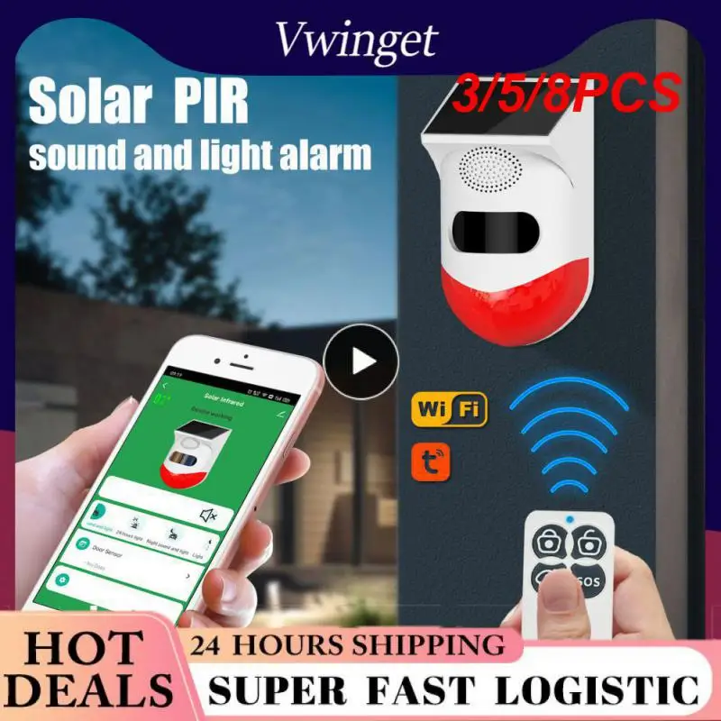 

3/5/8PCS 12 M Sound-light Alarm Wireless Solar Powered Siren Alarm Flash Alarming Wireless Solar Siren App Notification 120db