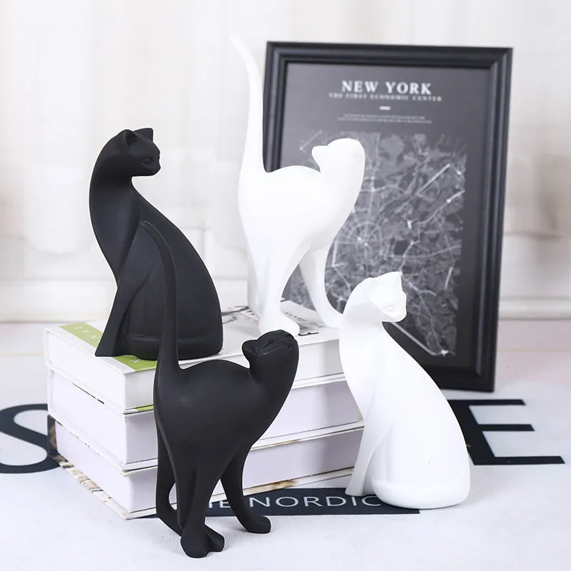 

1Pc Nordic Style Resin Crafts Delicate Animal Cat Figurine Ornament Creative Desktop Adornment for Home Office Showcase WJ908