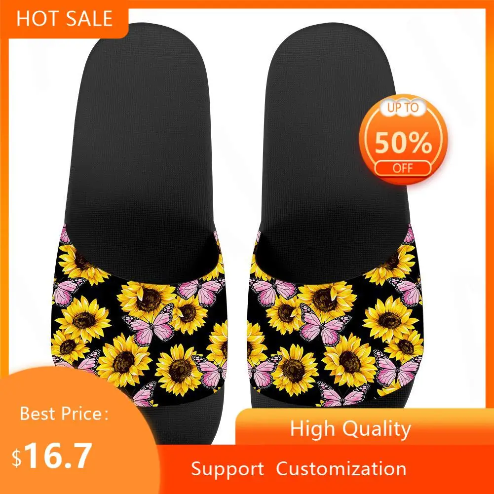 

Новинка 2022, летняя женская обувь, мужские шлепанцы, женские сандалии с принтом в виде бабочки и подсолнуха, уличные повседневные туфли на плоской подошве