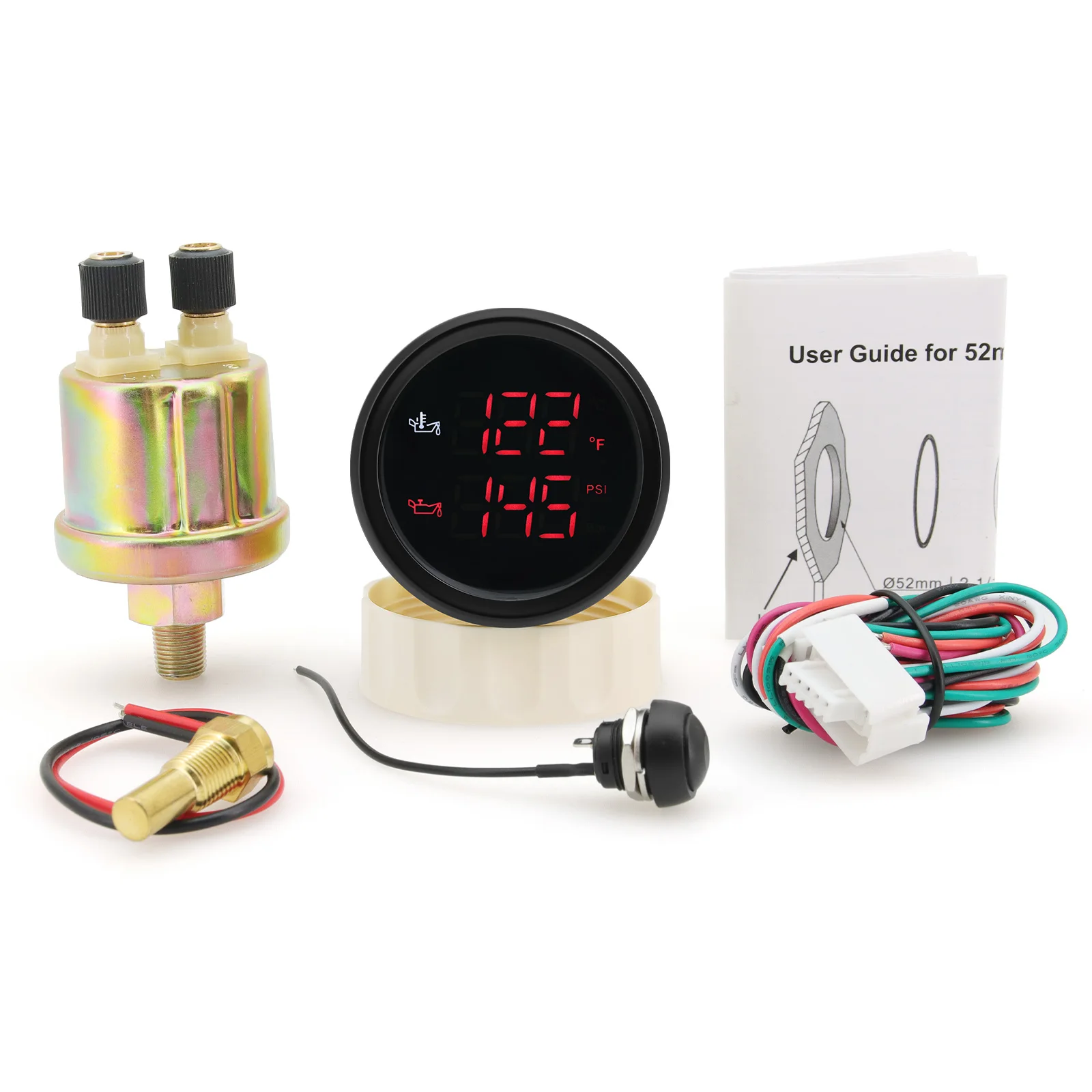 

Датчик температуры масла 50 ~ 150 градусов Цельсия + манометр масла 0-10 бар 2 в 1 автомобильный датчик с датчиком красной подсветки для 12 В/24 В