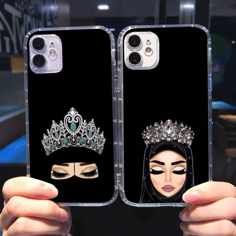 

Woman In Hijab Face cute girl Phone Case Transparent soft For iphone 12 11 13 7 8 6 s plus x xs xr pro max mini