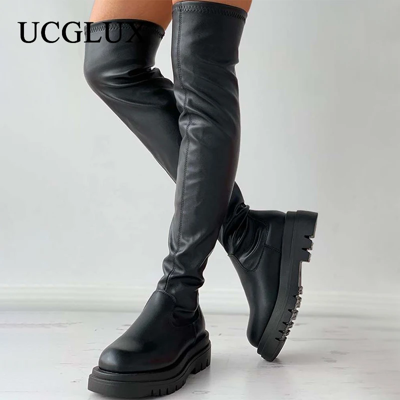 

Женские сапоги до бедра, женские сапоги выше колена, зимняя обувь, теплые меховые женские Сексуальные облегающие тянущиеся сапоги, эластичн...