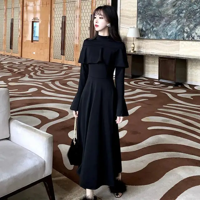 

2022 Spring Autumn New Long Sleeve Knitted Dress Female Round Neck Pullover Dresses Ladies Long Solid Color A-line Vestidos Q272