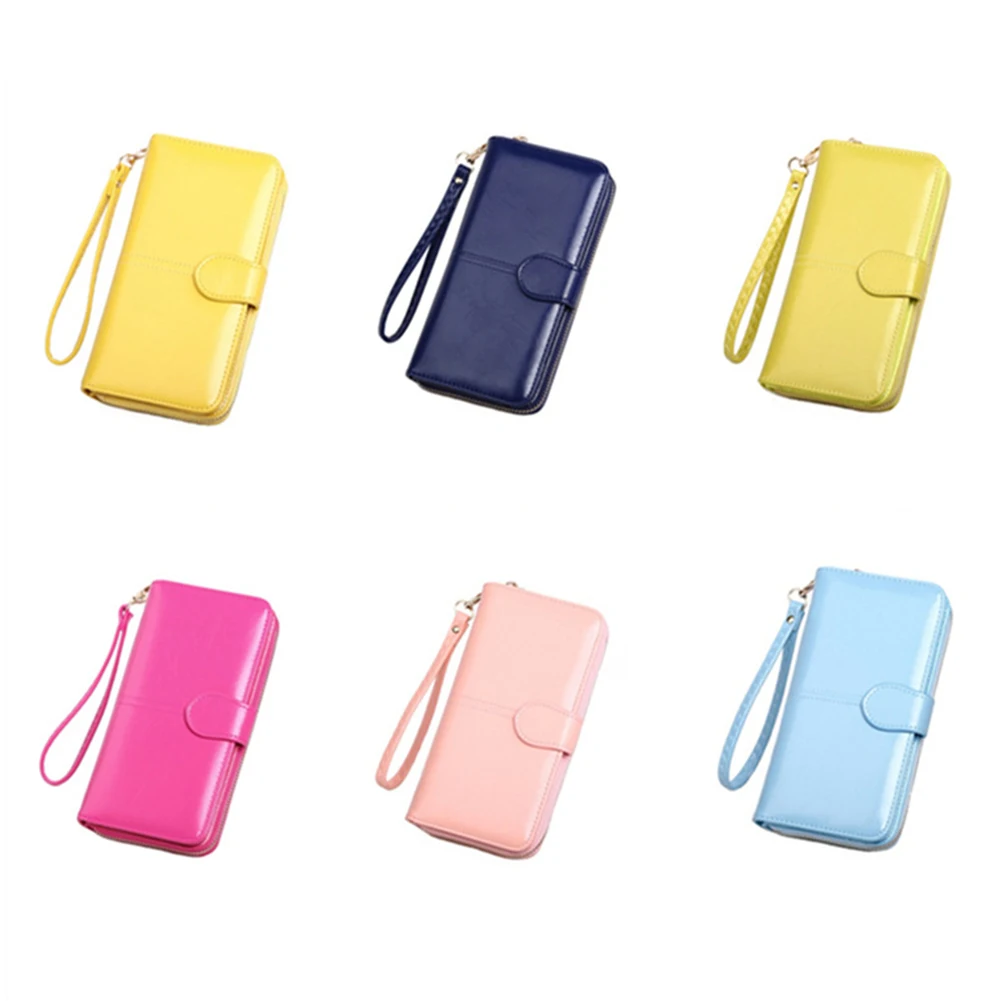 Vintage Detachable Lanyard Oil Wax Leather Long Wallet Ultra-thin Large Capacity Coin Purse Women Girls ארנק