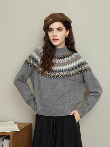 SuyaDream Женский зимний свитер из шерсти красный/серый