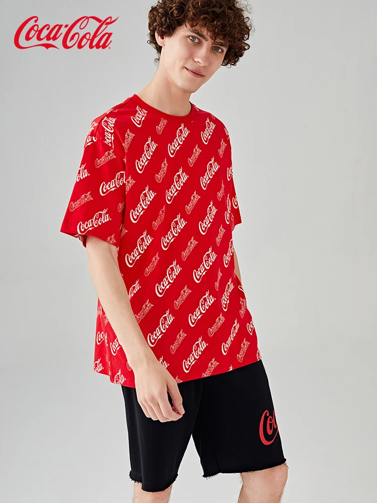 Официальный летний костюм для пары Coca-Cola с коротким рукавом и принтом логотипа
