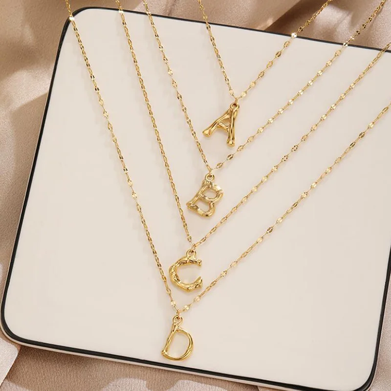 

Initial Gold Pendant Necklace Classic Letter A B J C-Z Long Chain Necklace Women