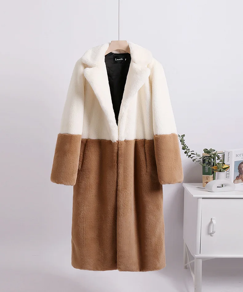 

Fur Coat Women Color Matching Mink Velvet Faux Fur Jacket Female Long Sleeve Warm Winter Jackets 2021 New Fur Coat