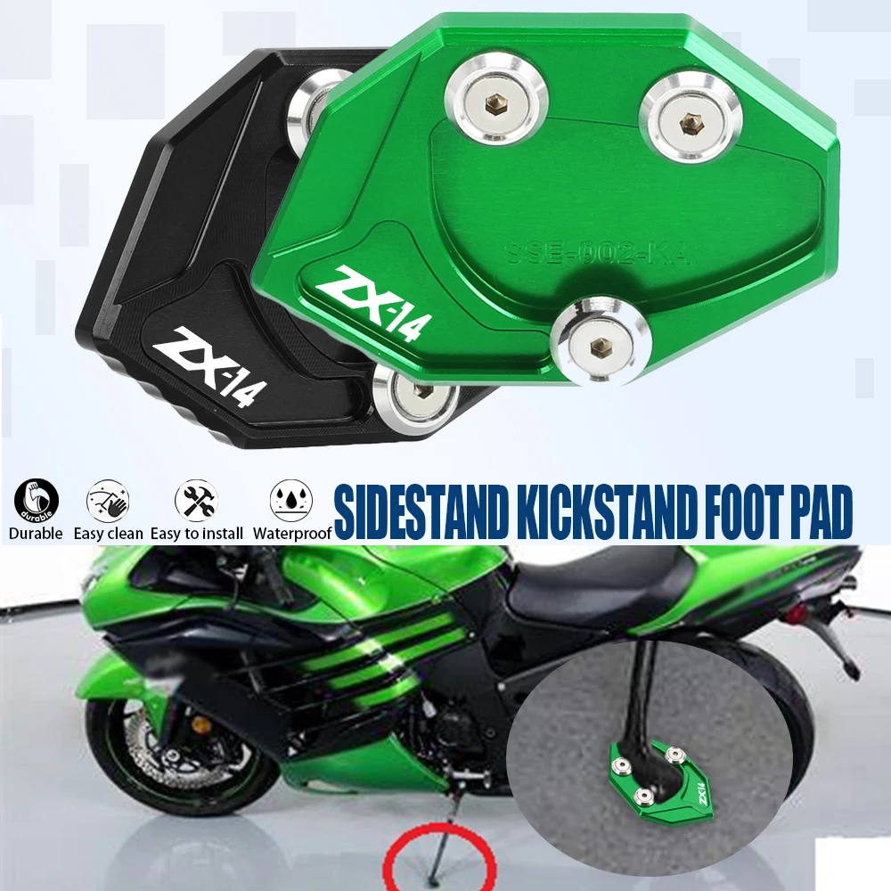 

ZX 14 Motorcycle Accessories For KAWASAKI ZX14 ZX-14R 2011-2012 CNC Side Stand Enlarge Sled Sidestand Kickstand Support Foot Pad