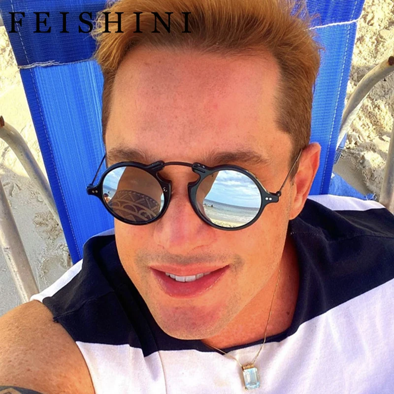 Очки солнцезащитные FEISHINI мужские/женские круглые винтажные Роскошные брендовые