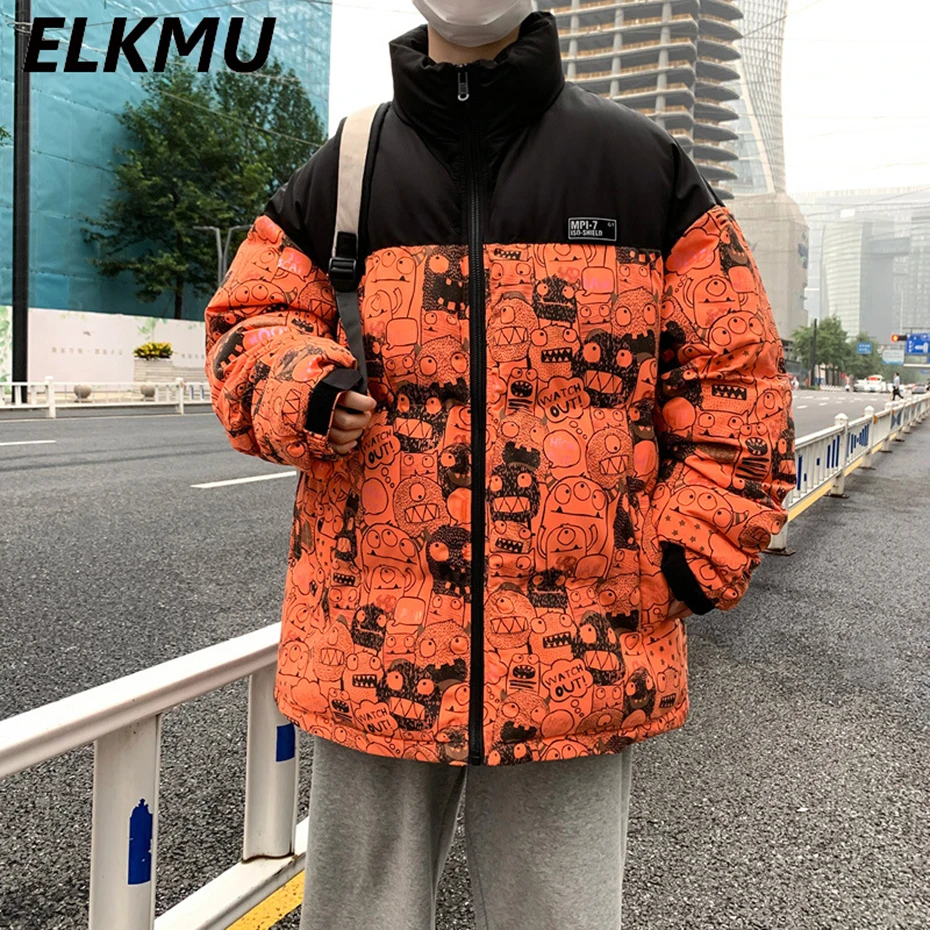 2022 Winter Parkas Monster Printed Fashion Men's Coats Loose Stand Collar Padded Warm Jackets