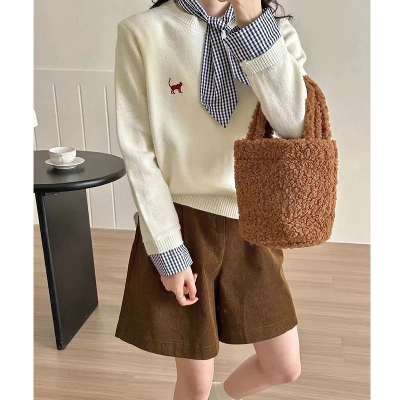 Осенние новые модные поддельные свитера из двух предметов с рукавами-рубашками