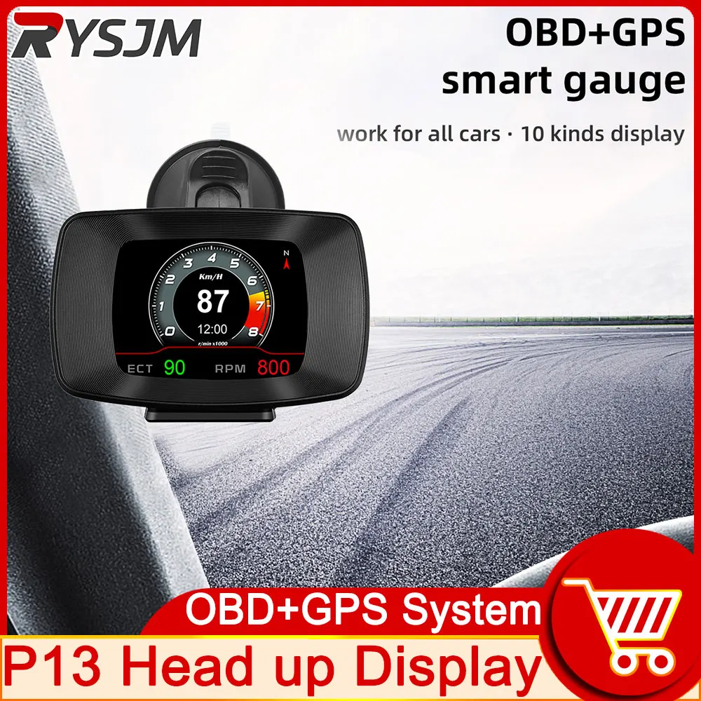 

HD P13 Auto Hud Display Digital OBD GPS Head Up Display Speedometer Speed Alarm tachometer Windshield Electronic Accessories