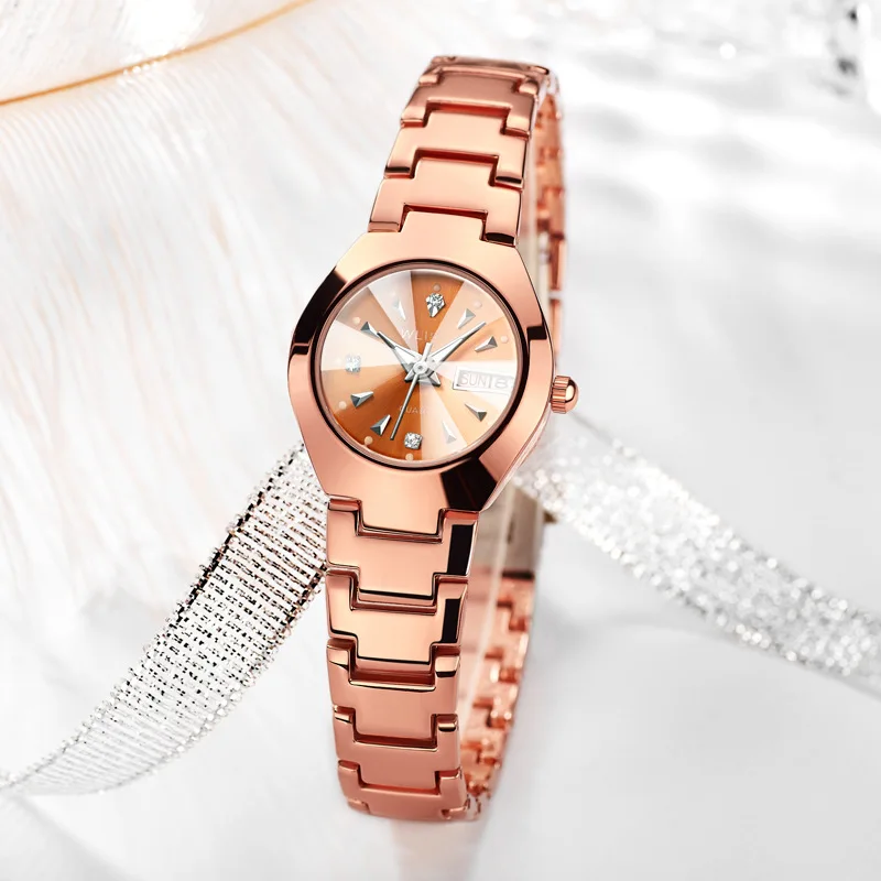 Women's watch new girls' watch fashion quartz watch steel belt double calendar women's watch a piece of hair