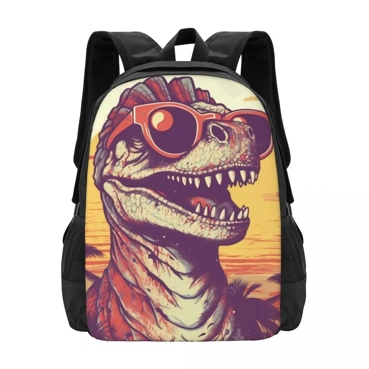 

Рюкзак с динозавром в стиле ретро, С закатом животных и солнцезащитными очками, прочные школьные ранцы для колледжа, дизайнерский рюкзак