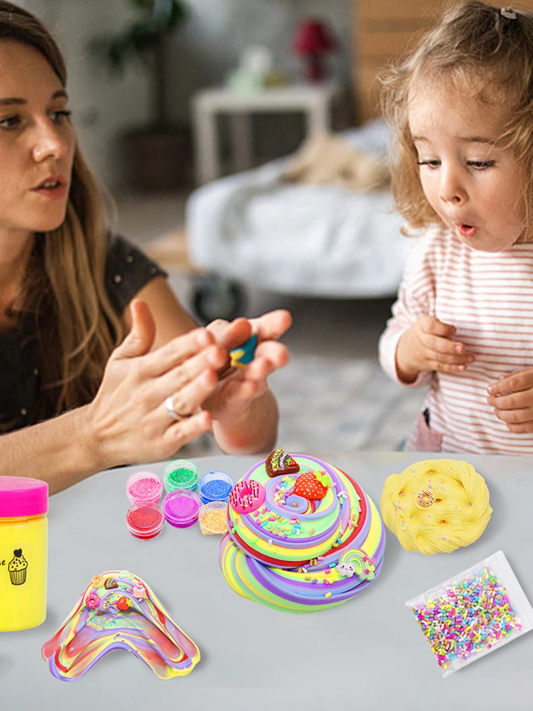 

Pack 6 Colors Fluffy Toys For Kids Party Favor Soft And Non-Sticky DIY Making Toys Stress Relief Toy For Girls And Boys