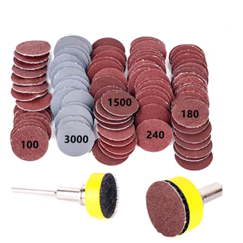 100Pcs 1 inch 25mm Flocking Sandpaper Metal Wood Jade Polishing Pad Grinding Discs Sanding Paper Dremel Rotary Tool Accessory