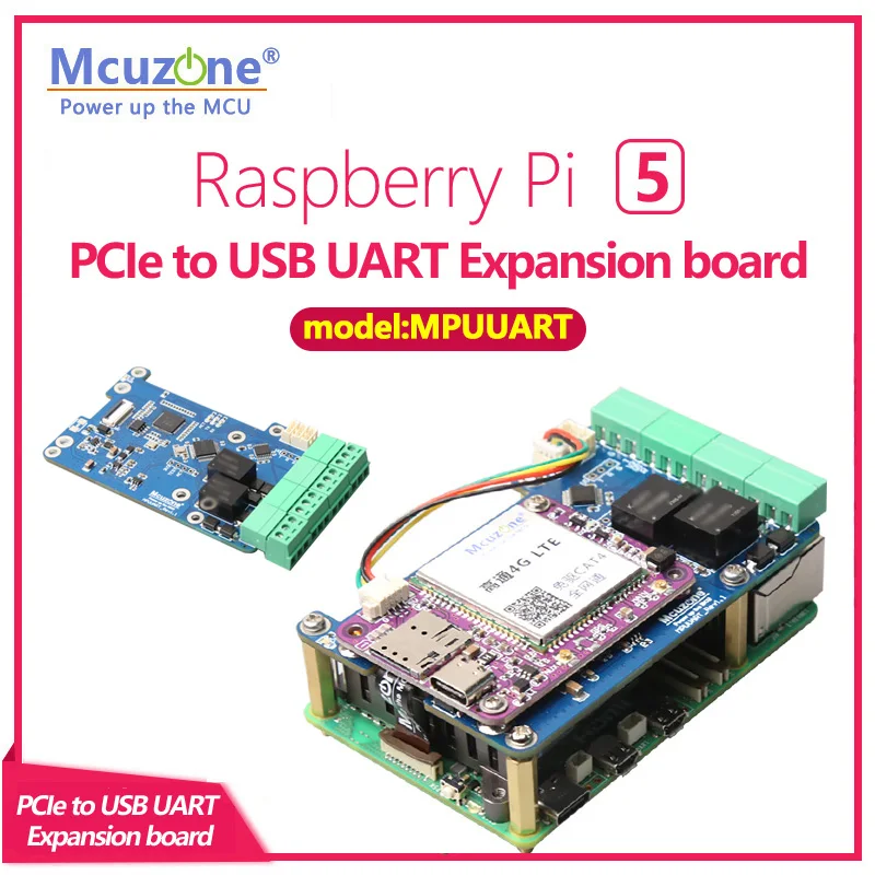 MPUUART Raspberry Pi 5 PCIe — USB UART HAT RS485 ISO RS232 USB2.0 модель 4G LTE