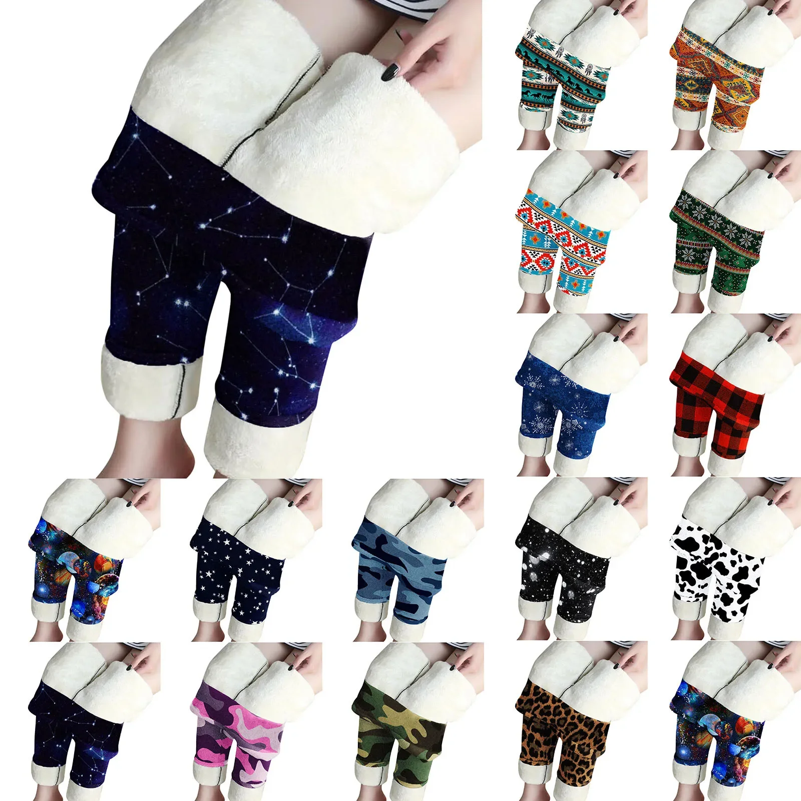 

Womens Pants Elastic High Waist Camouflage Print Fleece Lined Capris Thermal Full Length Winter Mens Warm Thermal Underwear Set