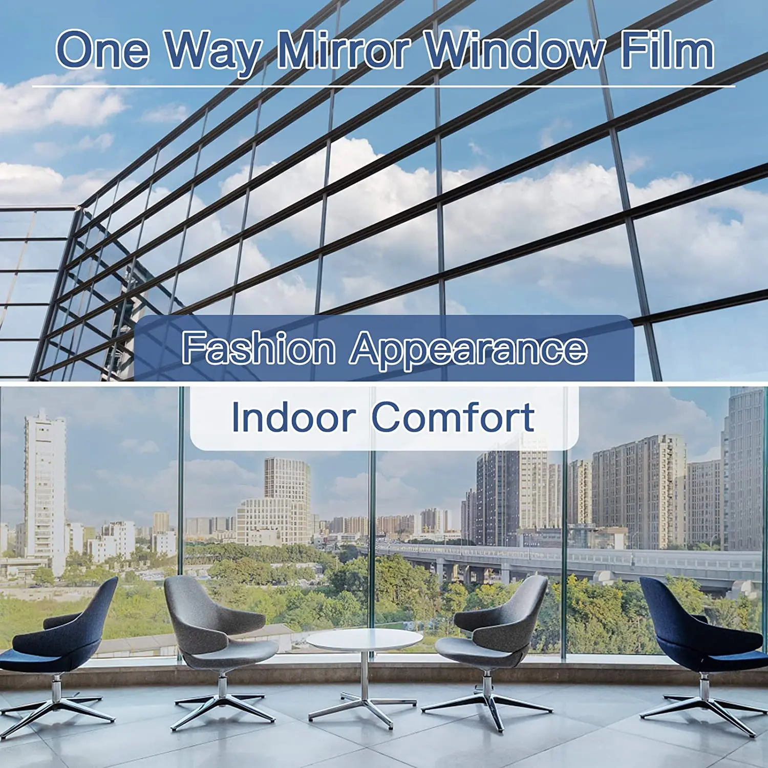 Window Film One Way,Privacy Self-adhesive Glass Sticker for Home Office,Reflective Mirror Film, Sun Blocking Anti UV Window Tint