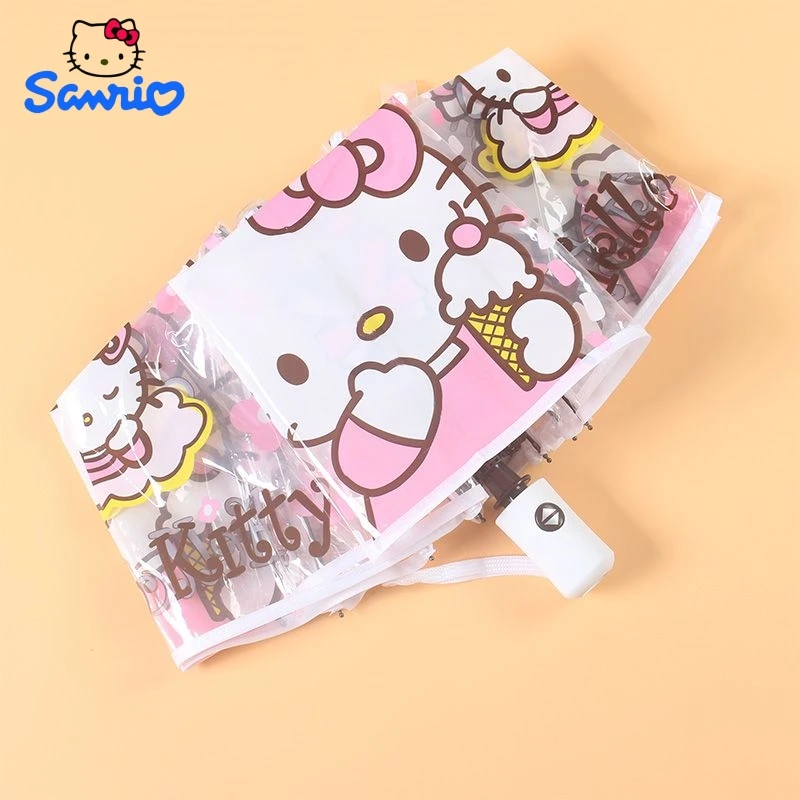 

Милый мультяшный прозрачный зонтик Hello Kitty Cinnamoroll Kuromi Sanrio с аниме периферийным рисунком, милая Автоматическая складка для студентов
