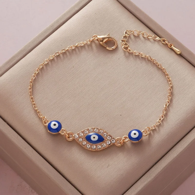 

New Fashion Blue Evil Eye Link Chain Bracelet For Women Lucky Turkish Adjustable Heart Eye Cross Infinity Charm Bracelet Jewelry