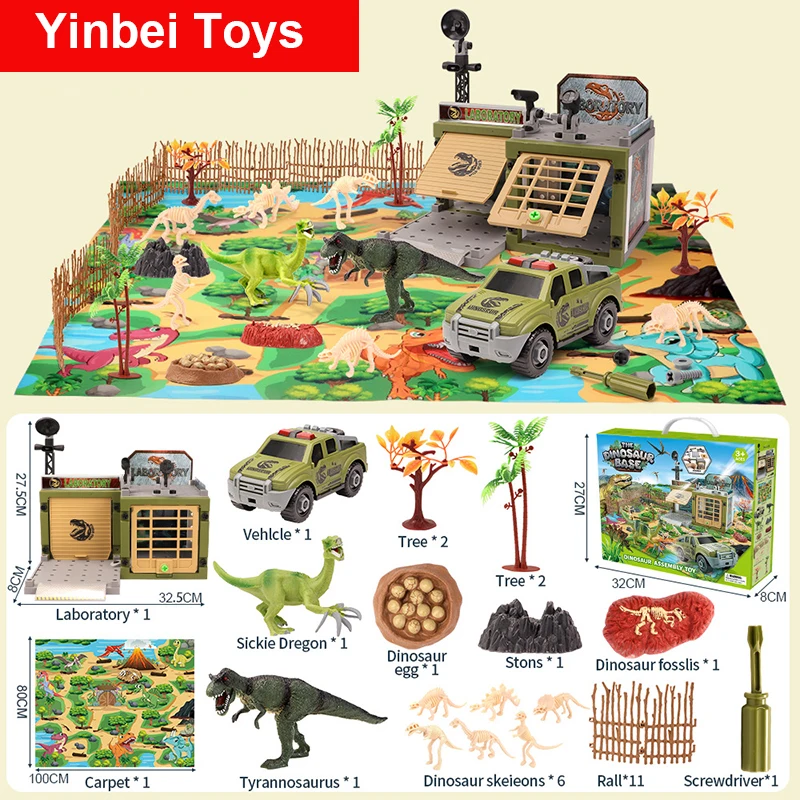 

Dinosaur Toy Figure w/ Activity Play Mat & Trees, Educational Realistic Dinosaur Playset to Create a Dino World