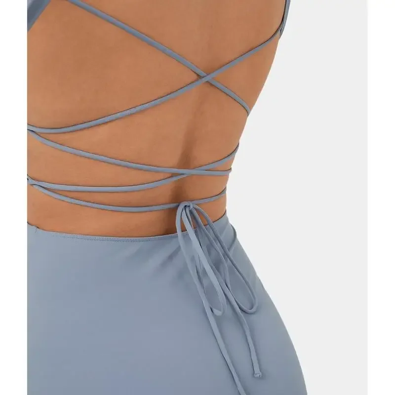 Повседневное облегающее платье миди со шнуровкой и открытой спиной рюшами Halara |