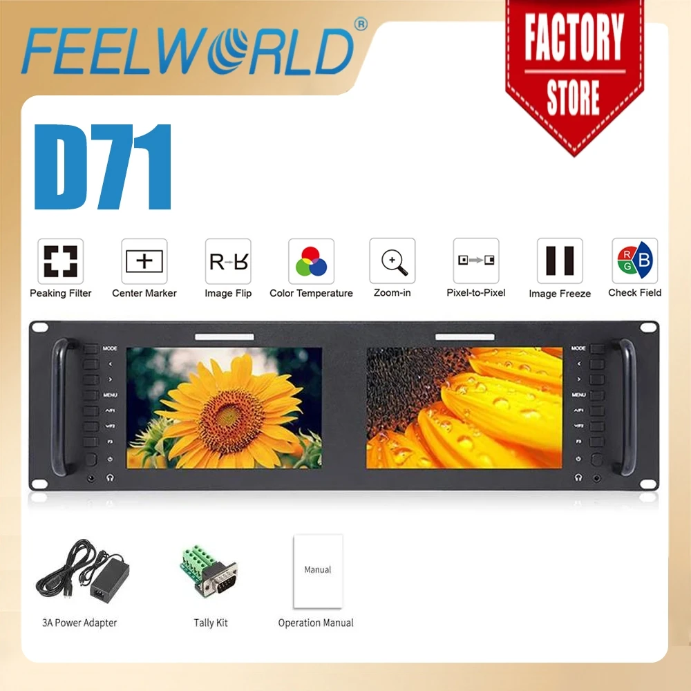 Монитор Feelworld D71 с креплением на стойку, 7-дюймовый IPS-экран, 3RU камера, ЖК-дисплей, 3G-SDI, вход HDMI, выход 1280x800, монитор качества вещания