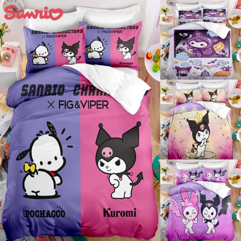 Фото Комплект постельного белья Kuromi Kawaii, аниме-фигурка, Pachacco My Melody Kuromi, домашнее одеяло, подушка, искусственная Милая женская декоративная кровать №1