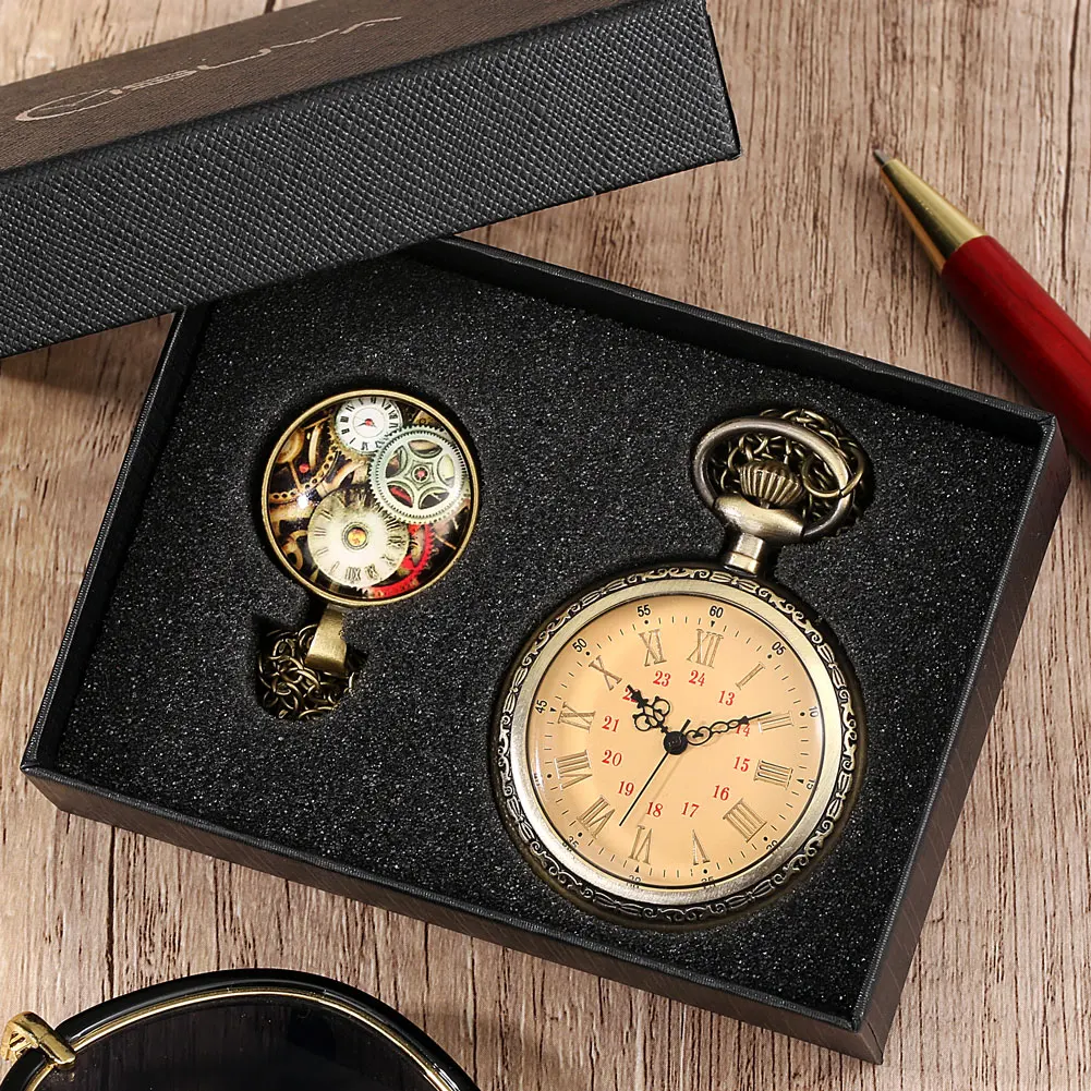 Pocket Watch Quartz Roman Numerals Clock without Cover Luxury Gift Set for Men Vreative Retro Pocket Watch Reloj De Bolsillo