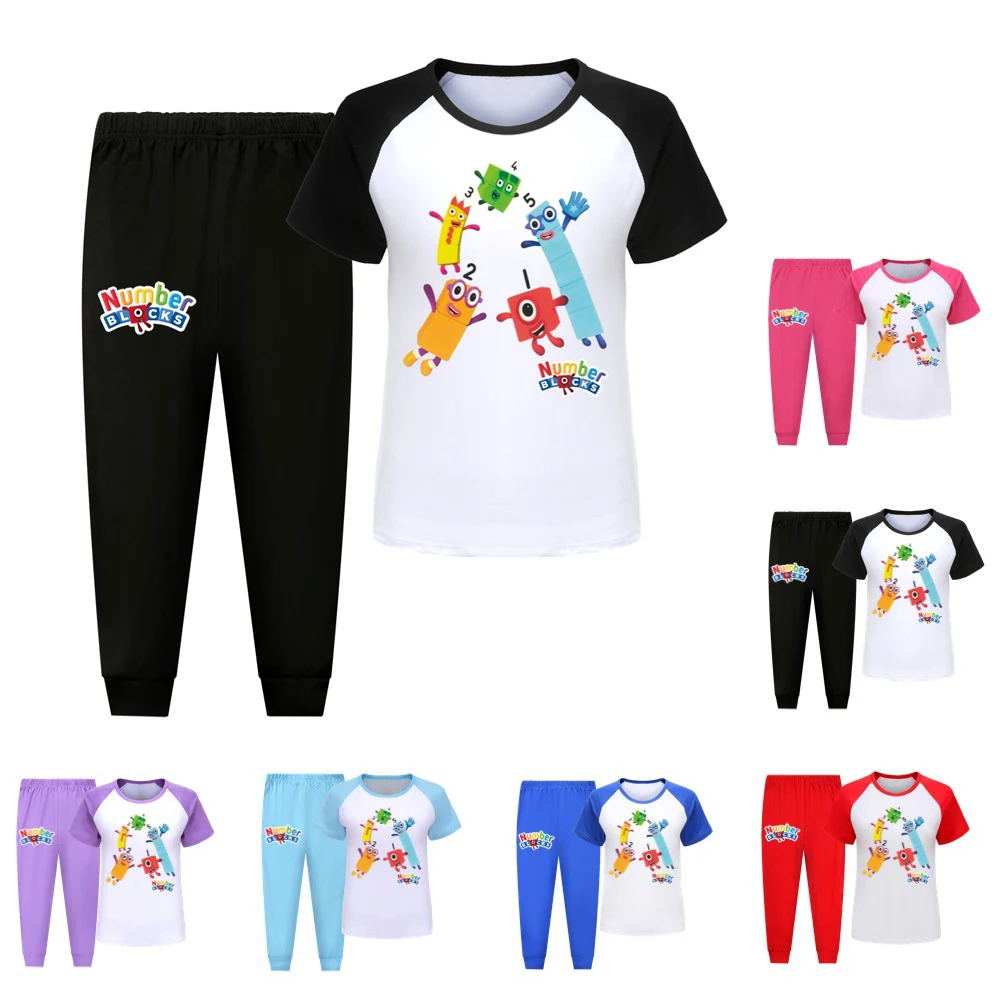 

Numberblocks Anime Toddler Boy Clothes Summer Pajamas Cotton Short Sleeve T Shirt + Trousers Costume Girls Casual Sportswear Set