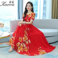 red maxi dresses for women boho vestidos elegantes para mujer chiffon summer clothes fashion tunics floral 2022 prom beach dress
